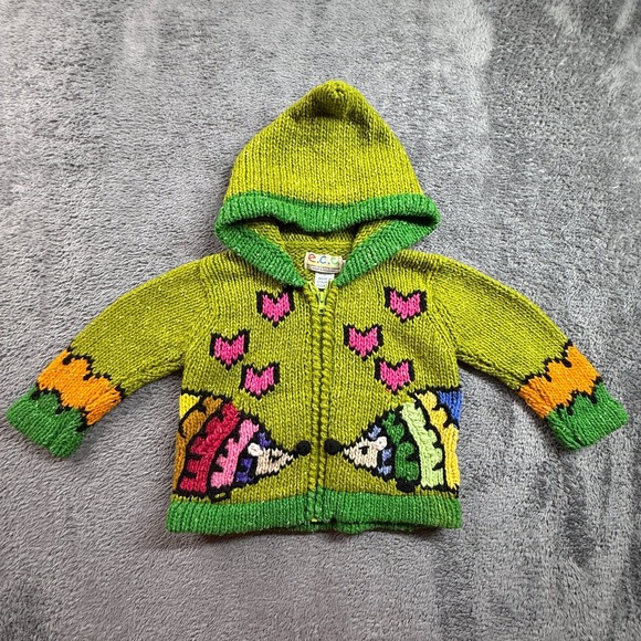 Eccoci Other - ECC Ecuador Kids 2 Wool Hoodie Zip Cardigan Animal Rainbow Hearts Chunky Knit